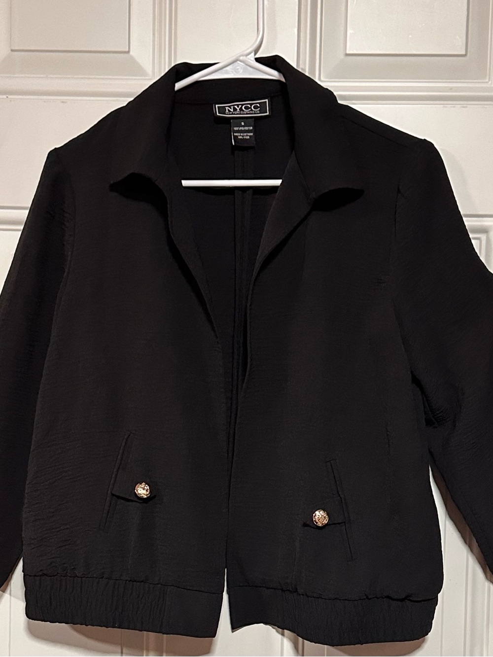 NYC Black Women's Collared Jacket with Gold Button Detail